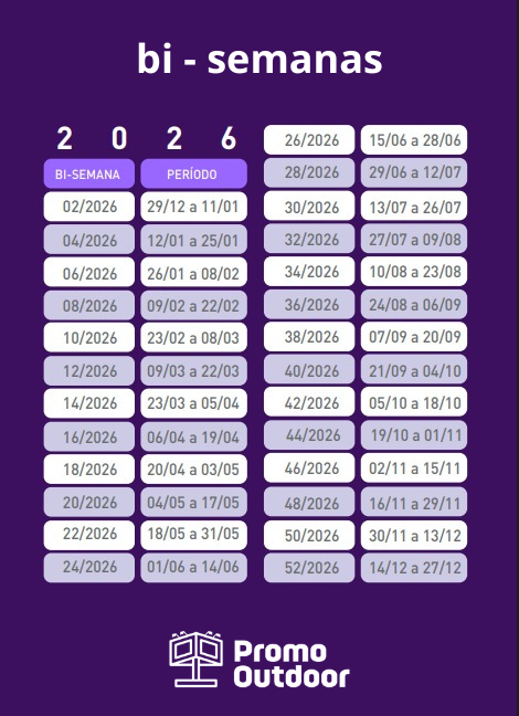 Calendário bi semanas 2026